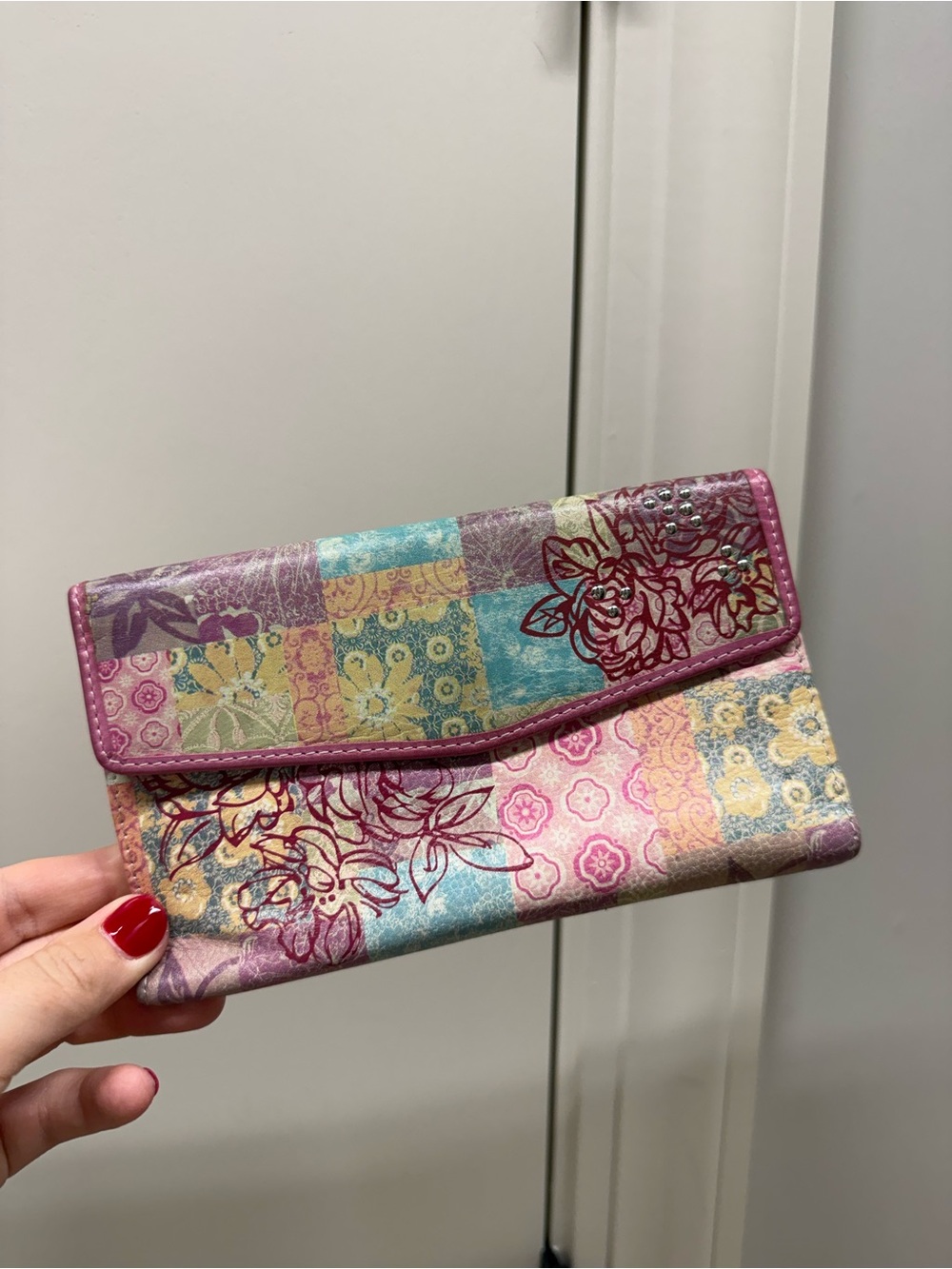 Fossil Floral Patchwork Y2K Foldover Snap Wallet